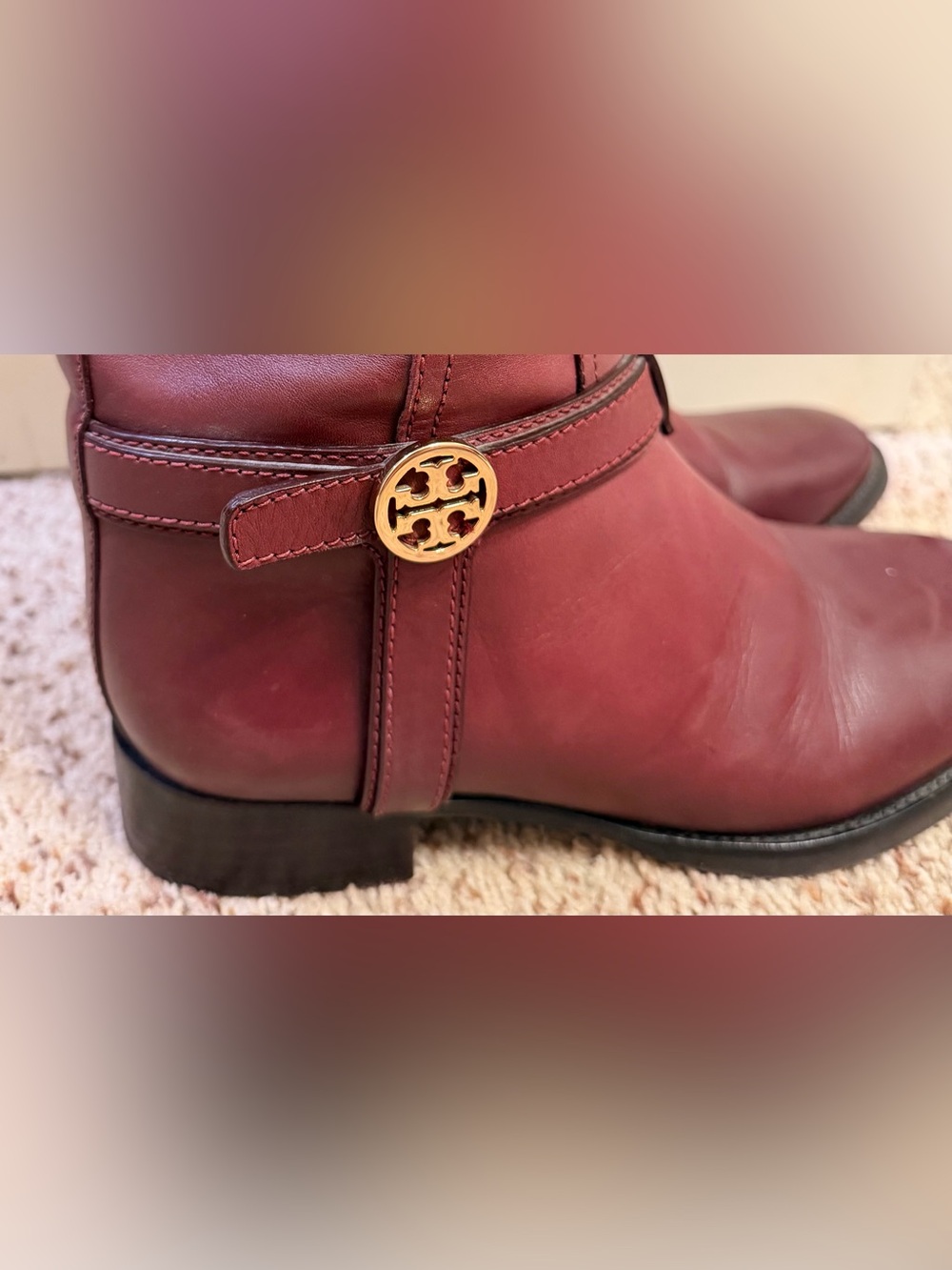 Tory Burch Leather Riding/Knee High Boots in Maroon/Red Leather, Size 8 - Picture 2 of 12